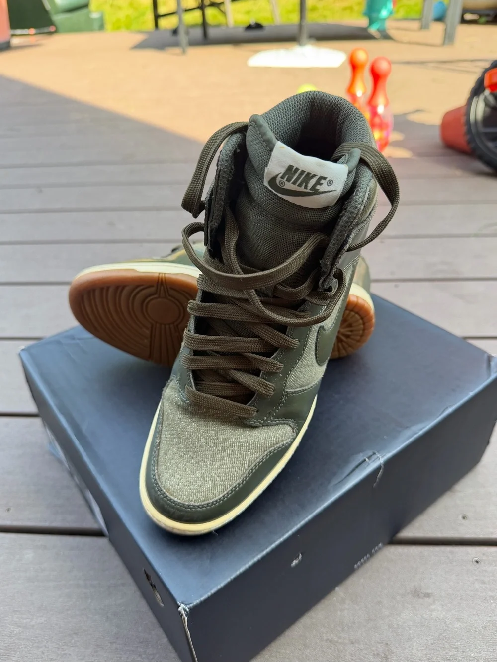 Nike Dunk High Sky Hi Hidden Wedge Forest Green Gum Sneakers Women’s Size 8 Camo